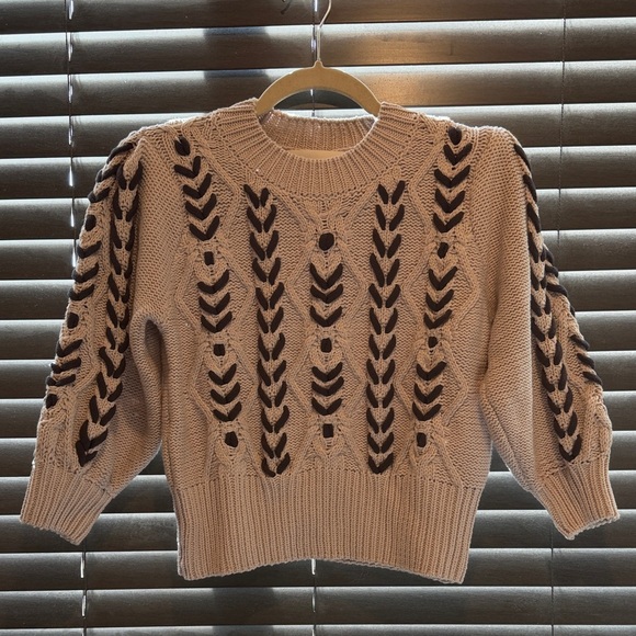 Pink Martini Sweaters - Pink Martini Beige and Dark Brown Patterned Sweater